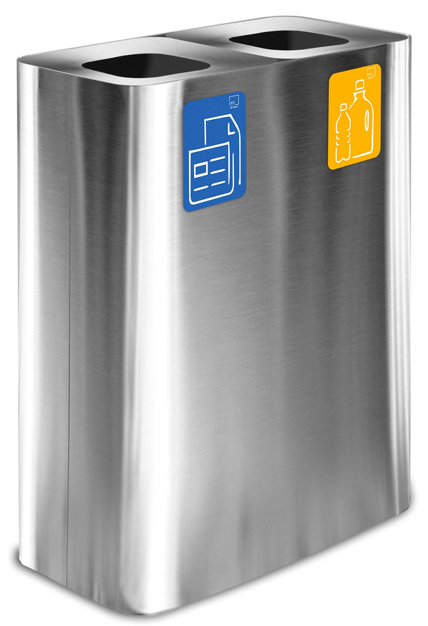 Pattumiera Sistema di Raccolta Rifiuti 60x30xh80 cm In Acciaio Inox Doppio Scomparto Argento acquista