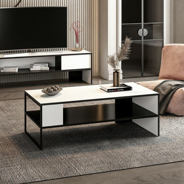 Tavolino basso da salotto 120x60x42 cm Concord bianco e nero sconto