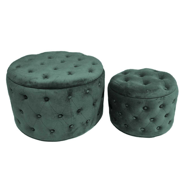 prezzo Set 2 Pouf Contenitore Ø50 cm e Ø70 cm in Tessuto Velluto Verde Salvia