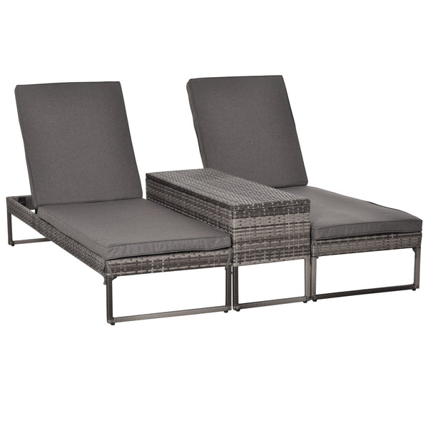 prezzo 2er-Set Sonnenliegen mit Couchtisch aus grauem Rattan