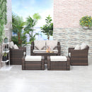 Set Salotto da Giardino Divano 2 Poltrone Tavolino e 2 Poggiapiedi in Rattan Marrone