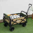 Carrello da Giardino 110L con Maniglia Telescopica e Fondo Apribile in Acciaio e Tessuto Oxford Cachi