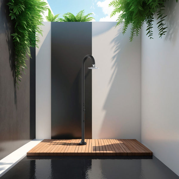 acquista Doccia da Giardino in Alluminio Soffione LED Quadrato con Termometro LCD Sined Luna Alu Nero
