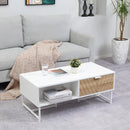 Tavolino Basso con Cassetti 100x50x40 cm in Legno e Metallo Bianco