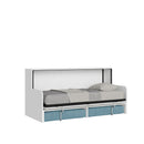 Letto Singolo A Scomparsa Kando Con Divano Con Materasso Bianco Frassino e Azzurro      