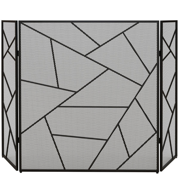 online Parascintille con Antine 135x1,2x85 cm Pieghevole a 3 Pannelli Design Geometrico in Acciaio Nero