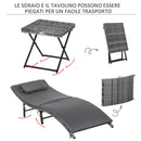 Set 2 Lettini Prendisole e Tavolino Pieghevoli in Rattan Grigio
