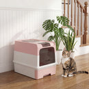 Lettiera per Gatti Chiusa 48x35x36 cm con Vassoio Estraibile Paletta e Deodorante in PP e ABS Rosa      
