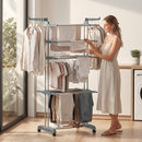 Stendibiancheria Pieghevole a 5 Livelli 73x64x172 cm con Ruote in PP e Acciaio Grigio      