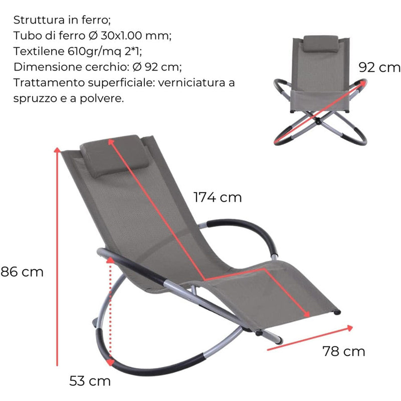 Sdraio da Giardino Ellittica 174x78x86 cm Telo in Textilene Antracite