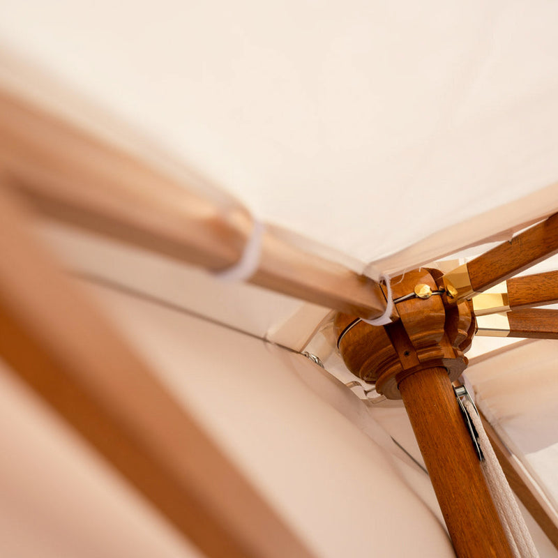 Ombrellone da Giardino 1,5x3 m Palo Ø57 mm Mezzaluna in Legno Telo in Acrilico Ecrù