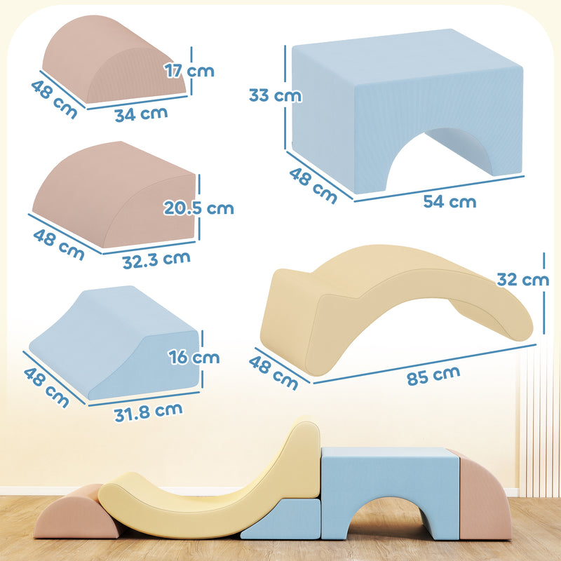 Set 5 Costruzioni Morbide per Bambini Rivestimento in Velluto Sfoderabile e Lavabile Multicolore    