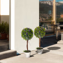 Set 2 Piante Artificiali Ø24x60 cm Verdi a Sfera con Fiori di Lavanda e Vaso con Muschio e Cemento    