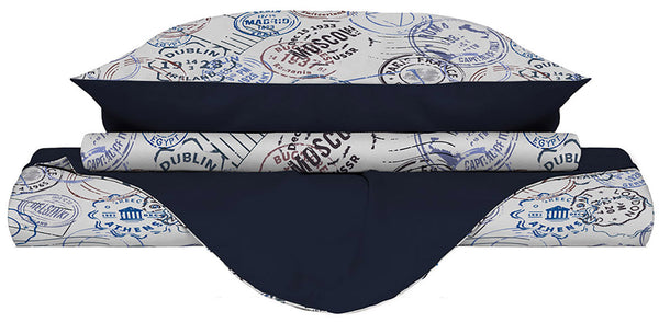 Bettbezug mit Kissenbezügen bedruckt in Travel Life Mikrofaser, verschiedene Größen online