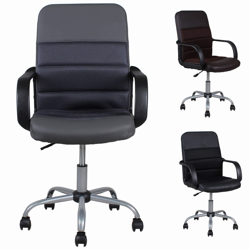 Sedia Poltrona Direzionale da Ufficio in Similpelle e Tessuto Vandi Grigio