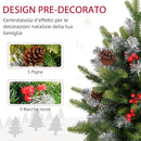 Mini Albero di Natale Ø43x60 cm con Luci LED 141 Rami con Pigne e Bacche Rosse Base in Cemento Verde      