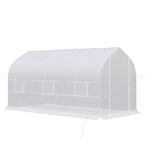 sconto Serra a Tunnel Anti-UV 4x2x2 m con 6 Finestre a Rete e Ingresso Arrotolabile in Metallo e PE Bianco