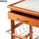 Carrello Cucina in legno 3 Cestelli Acciaio e Ripiano 12 Mattonelle in Ceramica