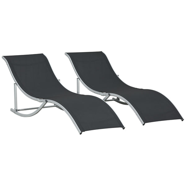 Set 2 Sdraio da Giardino 61x165x63 cm Pieghevoli in Alluminio e Textilene Nero online