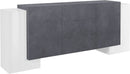 Credenza con 4 Ante e 3 Cassetti 210x45x85 cm Pillon Side 4A 3C Bianco Lucido/Report Grigio  