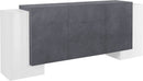 Credenza con 4 Ante e 3 Cassetti 210x45x85 cm Pillon Side 4A 3C Bianco Lucido/Report Grigio  