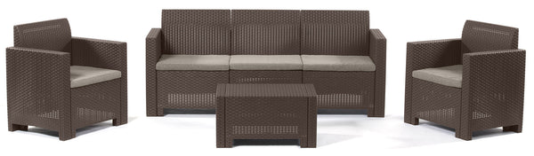 Garten-Lounge-Set aus Kunstharz, Sofa 2 Sessel und Bauer Nebraska 3 brauner Couchtisch online