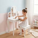 Tavolo per Trucco per Bambine 3-6 Anni con Sgabello Cassetti e Specchio Coordinato in Acrilico Bianco      