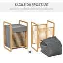 Cesto Portabiancheria 40x35,5x60,5 cm Sacco Rimovibile in Bambù e Tessuto Grigio