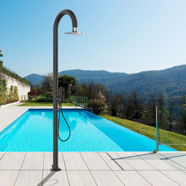 sconto Doccia da Giardino in Alluminio Soffione Led e Doccino Sined Luna Alu D Nero