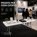 Tavolo Pieghevole da Esterno 180x74x74 cm con Piano in HDPE Effetto Polyrattan a Valigia Bianco      