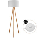 Lampada Piantana da Terra Design Moderno Attacco E27 Paralume in Tessuto Bianco Gambe in Legno      