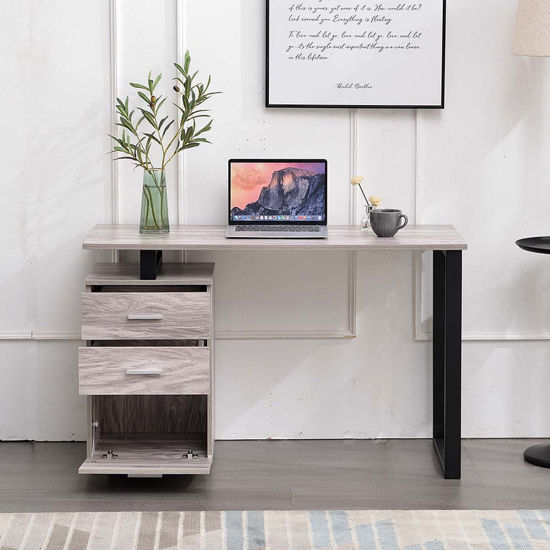 Scrivania con Cassettiera Tavolo Porta Pc Computer Acciaio Legno Ufficio Grigio
