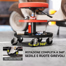 Sgabello da Officina con Ruote 6 cm 38x38x40-51 cm Capacità 135 kg con Vassoi Porta Utensili in Acciaio Arancione      