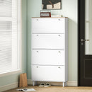 Scarpiera Slim per 24-32 Scarpe 80x23,5x157 cm con 4 Cassetti Ribaltabili e Ripiani Regolabili in Legno Bianco      