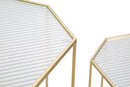 Tavolino Soggiorno New Glass Coppia 50x46x100 cm - 40x37x80 cm in Ferro e Vetro Oro      