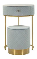 Comodino Toeletta con Puff Vellit Celeste Ø52x70 cm - Ø36x39 cm in Pino e MDF e Metallo      