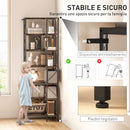 Libreria Angolare Stile Industriale a 7 Livelli 60x60x198 cm in Legno e Acciaio Marrone Rustico   