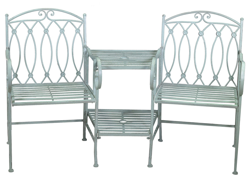 Panchina 2 Posti da Giardino con Tavolino 155x68,5x91,5 cm in Ferro Ragusa Verde