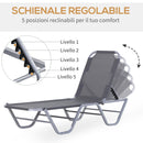 Lettino Prendisole in Alluminio con Schienale Reclinabile a 5 Livelli 163x58,5x91 cm  Argento