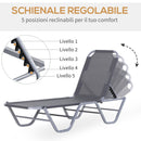 Lettino Prendisole in Alluminio con Schienale Reclinabile a 5 Livelli 163x58,5x91 cm  Argento