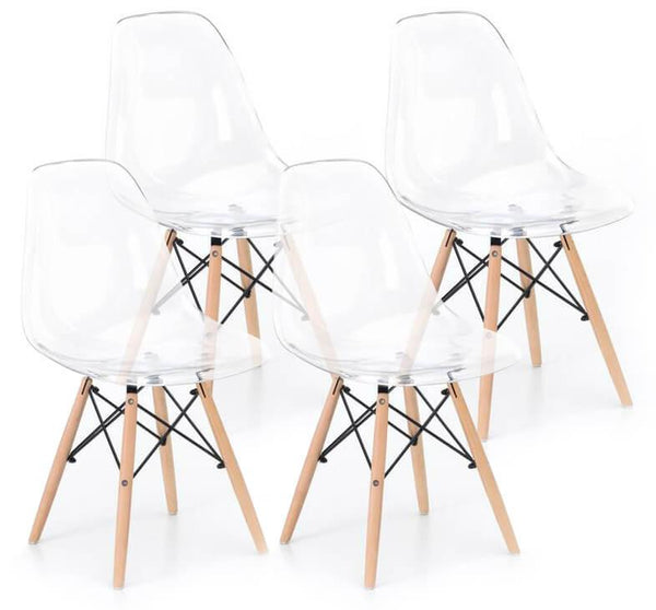 online Set mit 4 Stühlen 46x47x82 cm aus Holz und transparentem Polycarbonat