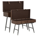 Console Travel Coppia con Contenitore 90x40x78,5-80x35x53,5 cm Legno e Ferro e PU Marrone