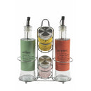 Menage Set Olio Aceto Sale e Pepe  in Vetro e Metallo VdE Tivoli 1996 con Stand