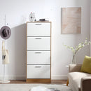 Scarpiera Salvaspazio 4 Ante a Ribalta 63x24x155h cm in Melaminico Venato a Rilievo Rovere e Bianco