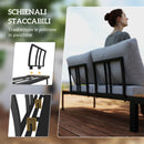 Set Salotto da Giardino Modulabile 2 Divanetti e 2 Tavolini in Metallo e Legno Composito Grigio Nero e Teak    