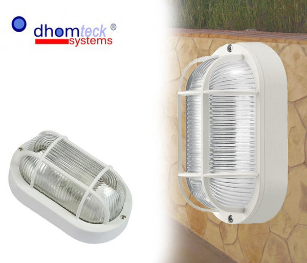 sconto E27 ovale Wandleuchte mit weißem Schildkrötengitter und Glasglocke