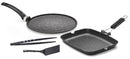 Set 4 Pezzi Bistecchiera + Piastra Multiuso in Alluminio Pressofuso Antiaderente Olympia Hard Cook