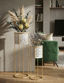Porta Vasi Whity Coppia Ø17x46 cm - Ø14x34 cm in Ferro Oro e Bianco      