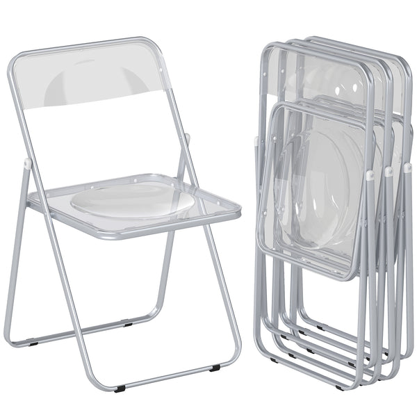 online Set 4 Sedie Pieghevoli Salvaspazio 47x48x75 cm in Acciaio e Acrilico Trasparente