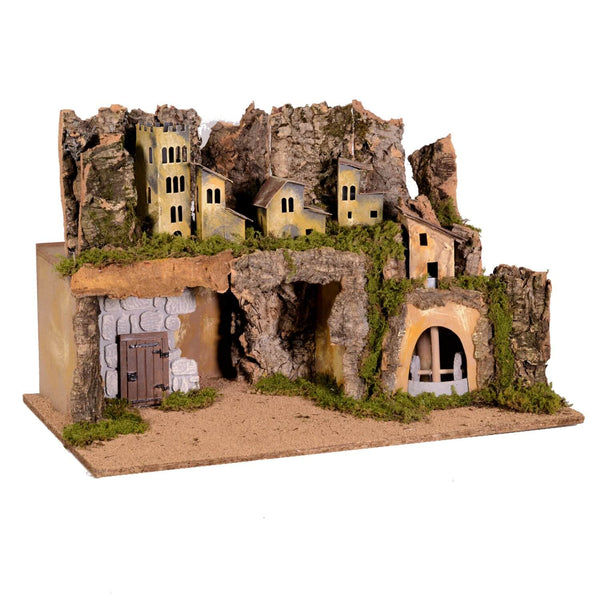 prezzo Krippe mit Häusern, Lichtern und elektrischer Mühle aus Holz 58x40x34cm Adami